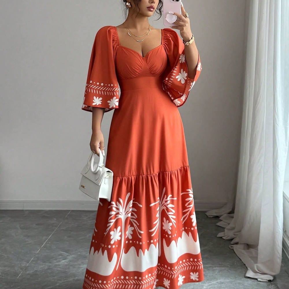 Maxima Vibrant Orange Floral Maxi Dress